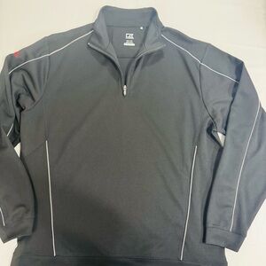 Cutter & Buck Mens 1/4-Zip CB DryTec Pullover, Black w/Gray Piping, XXL w/logo